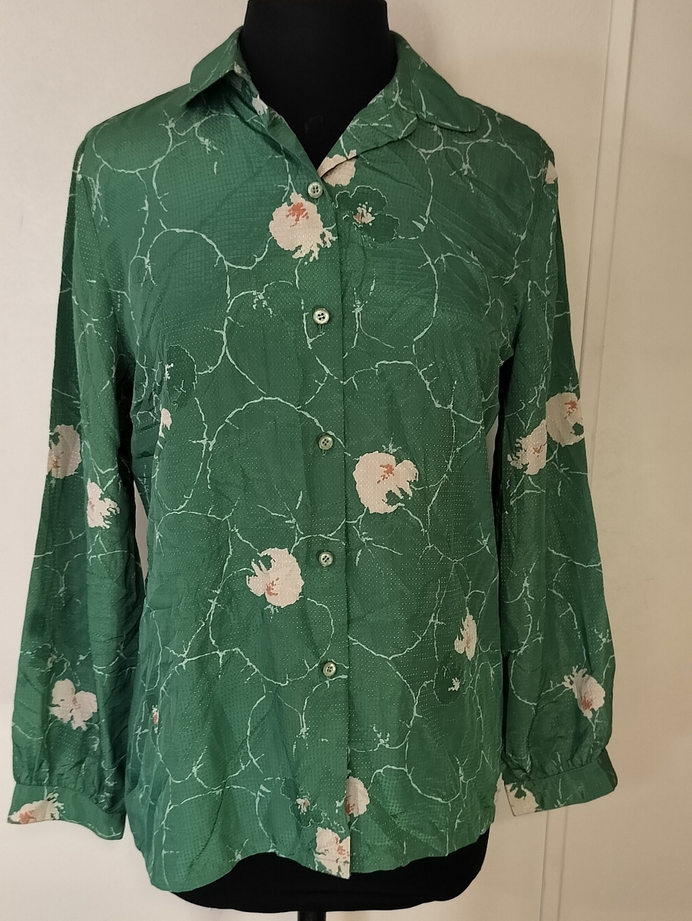 Green Floral Button-Up Blouse